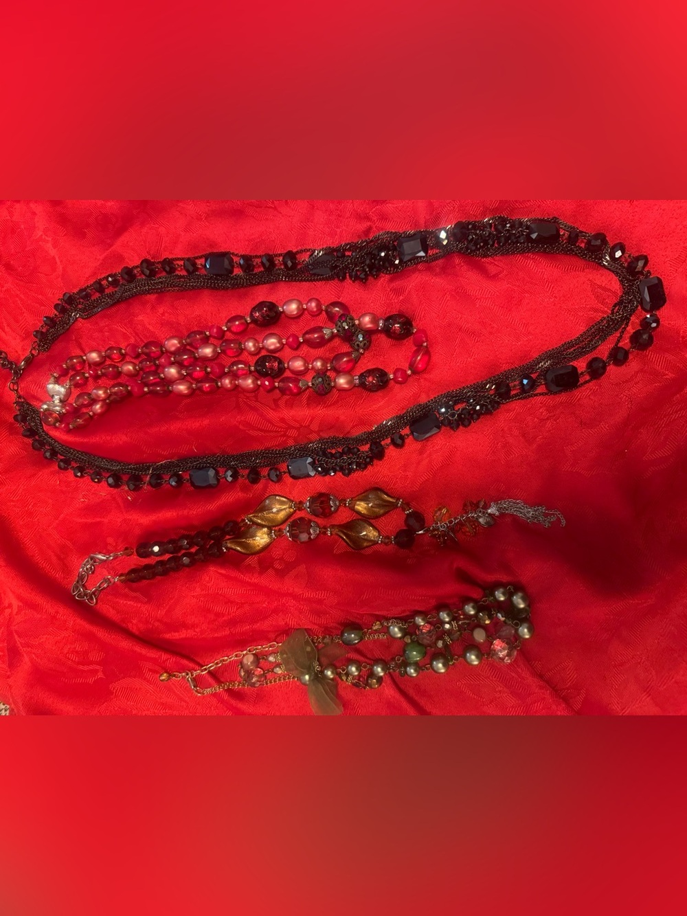Women's Red Beaded Multi-Strand Necklace - Elegant Red Jewelry glass and Crystal